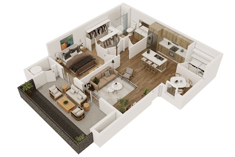 Floor plan for 1 bed, 1 bath, 949 sqft
